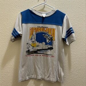 Challenger Spacelab II Vintage 80s Air craft NASA Graphic Ringer T-shirt